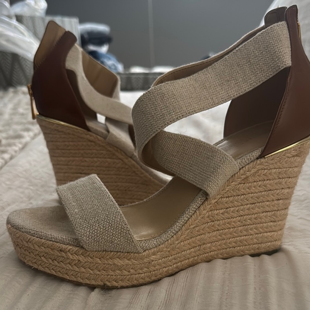 MICHAEL Michael Kors Cream and Brown Wedge Sandals